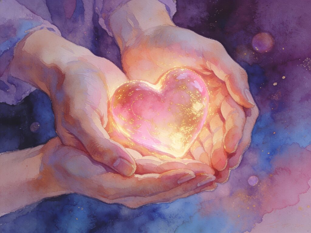 Artistic heart held safely in hands, symbolizing trust without control