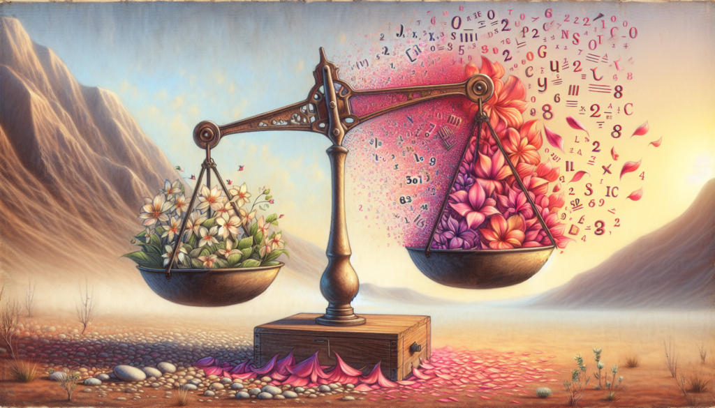 Pastel drawing of scales becoming flowers symbolizing 80/80 marriage approach beyond scorekeeping