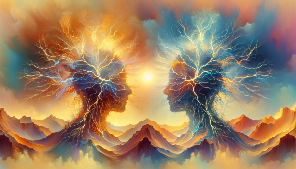 Attachment theory couples therapy illustration showing nervous system connections between partners in Utah